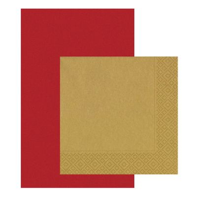Papieren tafelkleed/tafellaken rood inclusief gouden servetten Papieren tafelkleed/tafellaken rood inclusief gouden servetten