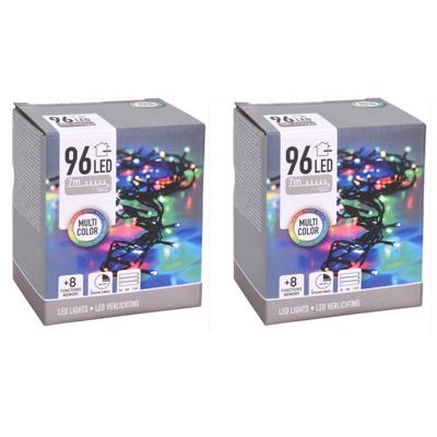 Kerstverlichting - 4x - 96 led lampjes - gekleurd - 700 cm - batterij - zwart snoer