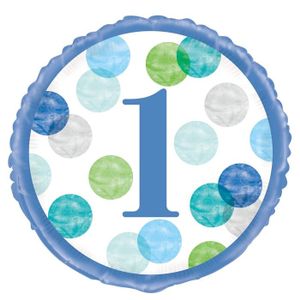 Folieballon 1 Jaar Verjaardag Stippen Blauw