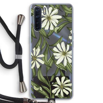 Wit bloemenpatroon: Oppo A91 Transparant Hoesje met koord