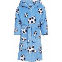 Blauwe badjas/ochtendjas met voetbal print voor kinderen. 146/152 (11-12 jr)  - - thumbnail