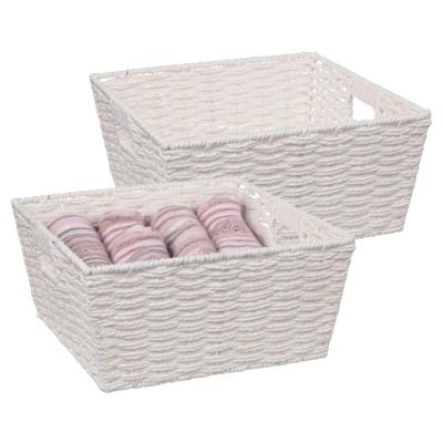 5Five Rieten opbergmand - 2x - gevlochten vierkant - wit - 31 x 31 x 15 cm
