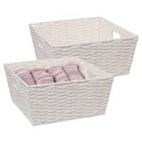 5Five Rieten opbergmand - 2x - gevlochten vierkant - wit - 31 x 31 x 15 cm