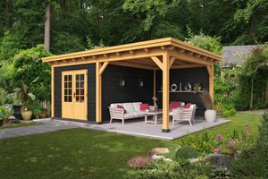 Overkapping Plat Dak Odense XXL Type 3 Red Class Wood 650x450 cm - Zwarte wanden- Plat dak- - Tuindeco