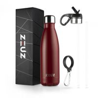 ZEUZ® Premium RVS Thermosfles & Drinkfles - Isoleerfles – Waterfles met Rietje - BPA Vrij – 500 ml - Mat Rood - thumbnail