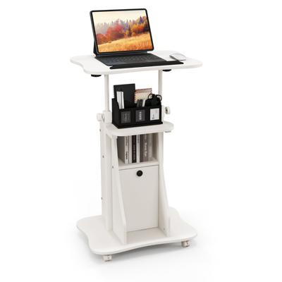 Mobiele Computertafel om Staand of Zittend te Gebruiken met een Kantelbare Tafelblad en Kast voor de Thuiskantoor Wit