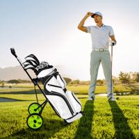 Opvouwbare Golf Trolley van Staal met Scorekaart Houder 2-Wiel Golf Trolley Golf Tas Duwkar Groen