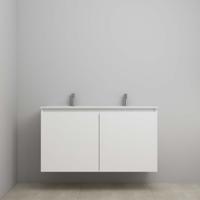 On-Line Onderkast - 120 cm - Voorgemonteerd - Greeploos 2 Deuren - Porseleinen Wastafel - 2 Kraangaten - Hoogglans Wit