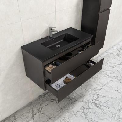 Badkamermeubel Tieme in mat grijs 100x50x48cm met zwarte wastafel