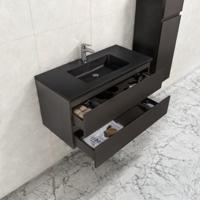 Badkamermeubel Tieme in mat grijs 100x50x48cm met zwarte wastafel