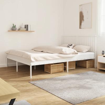 Bedframe met hoofdbord metaal wit 160x200 cm