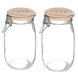 Weckpot/voorraadpot - 2x stuks - 1,5L - glas - houten deksel en beugelsluiting - luchtdichte afsluit