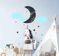 Babykamer stickers Eenhoorn met wolken en maan - thumbnail