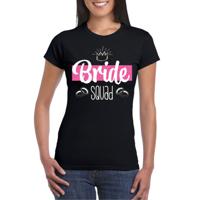 Vrijgezellenfeest t-shirt dames - Bride Squad - zwart - glitter - huwelijk/trouwen - thumbnail