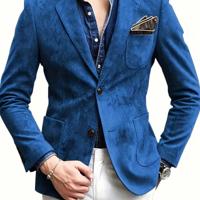 Bon&Bon Men's Suede Blazer - Slim Fit Faux Leather Sport Coat, Orange Royal Blue / XXXL