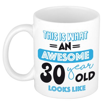Verjaardag cadeau mok 30 jaar - blauw - grappige tekst - 300 ml - keramiek