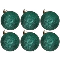 6x stuks kunststof glitter kerstballen petrol groen 8 cm