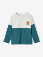 Sportshirt colorblock met lange mouwen jongens groenblauw - thumbnail