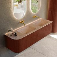 Badmeubel Mondiaz Kurve-Dlux | 155 cm | Meubelkleur Ruby | Wastafelkleur Saba | Solid surface | Dubbel / Rechts spoelbak | Zonder kraangat(en)