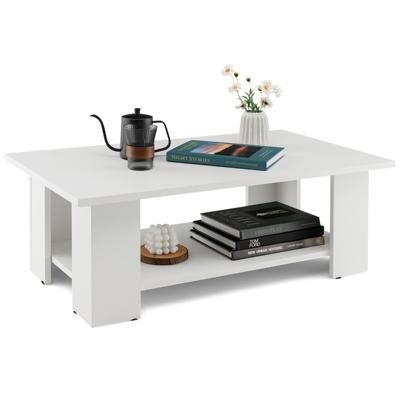 Salontafel met 2 Niveaus van Hout Modern Koffietafel Bijzettafel tot 125 kg Belastbaar 90 x 52 x 32 cm Wit