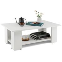 Salontafel met 2 Niveaus van Hout Modern Koffietafel Bijzettafel tot 125 kg Belastbaar 90 x 52 x 32 cm Wit