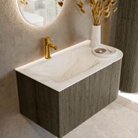 Badmeubel Mondiaz Kurve-Dlux | 85 cm cm | Meubelkleur Shadow | Wastafelkleur Ostra | Solid surface | Wasbak links zijde spoelbak | 1 kraangat