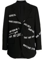 Yohji Yamamoto blazer à slogan imprimé - Noir - thumbnail