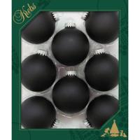 Krebs Kerstballen - 8 stuks - velvet zwart mat - glas - 7 cm