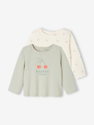Set van 2 Basics babyshirts met lange mouwen saliegroen