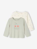 Set van 2 Basics babyshirts met lange mouwen saliegroen