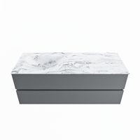 MONDIAZ VICA-DLUX 130cm badmeubel onderkast Plata 2 lades. Inbouw wastafel CLOUD links zonder kraangat, kleur Glace. - thumbnail