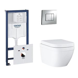 GROHE Rapid SL toiletset met inbouwreservoir, keramieken wandcloset en bedieningsplaat chroom 0720001/0729205/sw227373/