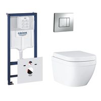 GROHE Rapid SL toiletset met inbouwreservoir, keramieken wandcloset en bedieningsplaat chroom 0720001/0729205/sw227373/