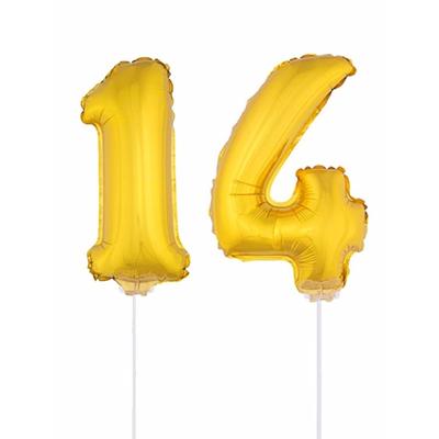 14 jaar leeftijd feestartikelen - versiering cijfers - goud - ballonnen op stokje - van 41 cm 14 jaar leeftijd feestartikelen - versiering cijfers - goud - ballonnen op stokje - van 41 cm