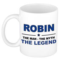 Robin cadeau mok - man myth legend - naam koffiemok / beker - wit en blauw - 300 ml
