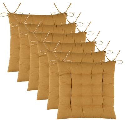 Stof Textile stoelkussens DUO - 6x - okergeel - 38 x 38 x 3.5 cm - touwtjes sluiting