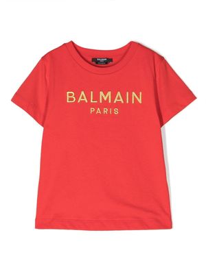 Balmain Kids t-shirt à logo brodé - Rouge