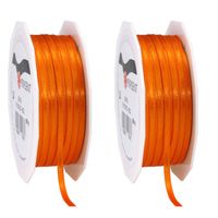 2x Luxe oranje satijnen lint rollen 0,3 cm x 50 meter cadeaulint verpakkingsmateriaal - Cadeaulinten - thumbnail