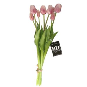 Kunst tulpen boeket Sally - 7x stuks - zacht lila - real touch - 47 cm - kunst zijdebloemen