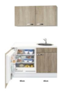 Kitchenette 100cm Padua Houtnerf incl mini inbouw koelkast RAI-2254