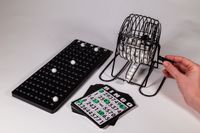 Bingo spel zwart/wit complete set 19 cm nummers 1-75 met molen en bingokaarten   - - thumbnail
