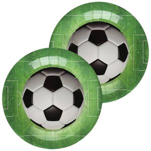 Santex feest wegwerpbordjes - voetbal - 20x stuks - 23 cm - groen - Feestbordjes