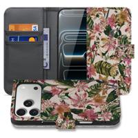 Bookcase iPhone 17 Pro Max Paars Wit Bloemen Met Pasjesvak