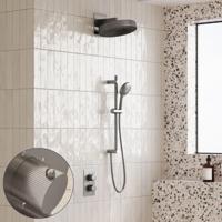 Regendouche set SaniClear Evolution Stripes | 30 cm | Incl.Inbouwdeel | 2 standen handdouche | Met glijstang | RVS