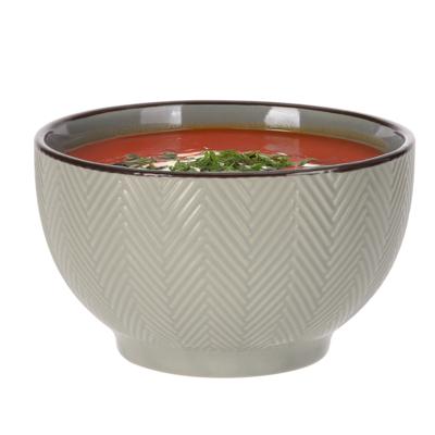 Soepkom Fishbone - lichtgrijs - 14 x 8 cm - keramiek - kommetjes - 680 ml