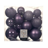 52x stuks kunststof kerstballen heide lila paars 6-8-10 cm glans/mat/glitter