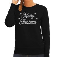 Kersttrui Merry Christmas zilveren glitter letters zwart dames