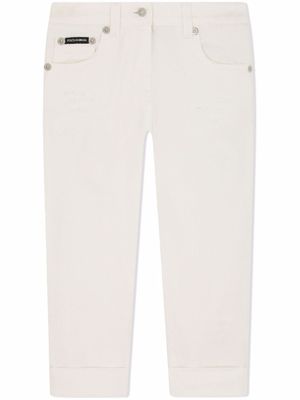 Dolce & Gabbana Kids jean slim à broderies - Blanc