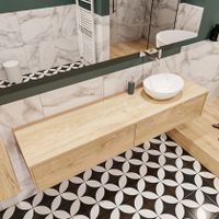 Mondiaz Lush Barco badmeubel Washed oak 180 cm 2 lades mdf 1 waskom rechts zonder kraangat