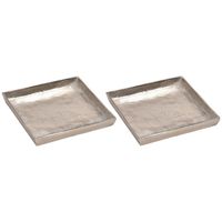 2x Woondecoratie aluminium dienbladen/plateaus zilver vierkant 20 cm